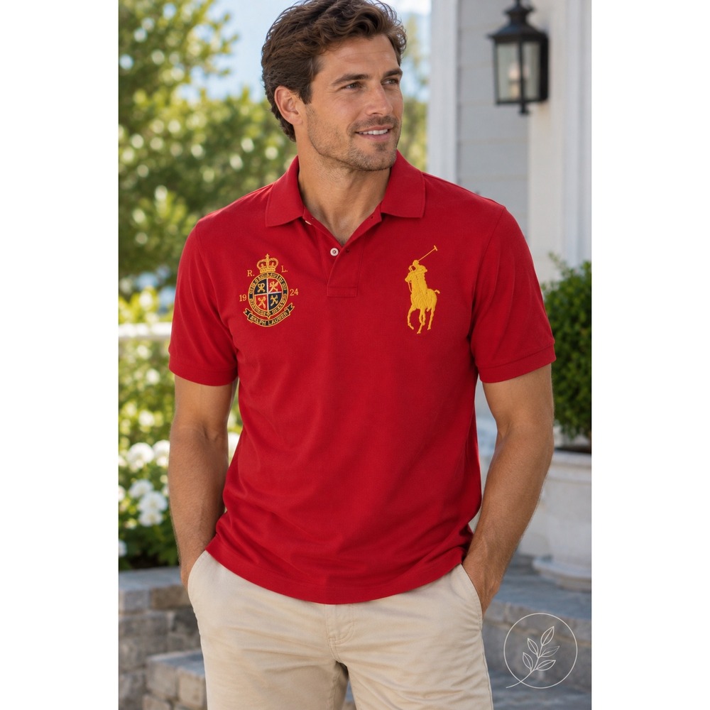 Polo Ralph Lauren Polo Shirt Mens L Red Excellent Big Pony Crest Preppy Classic